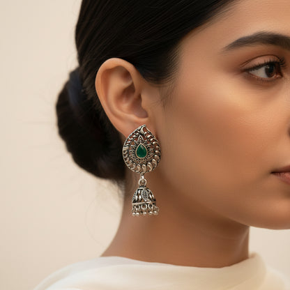 Rain Drop Rani Hanging Jhumki Earrings (Green)