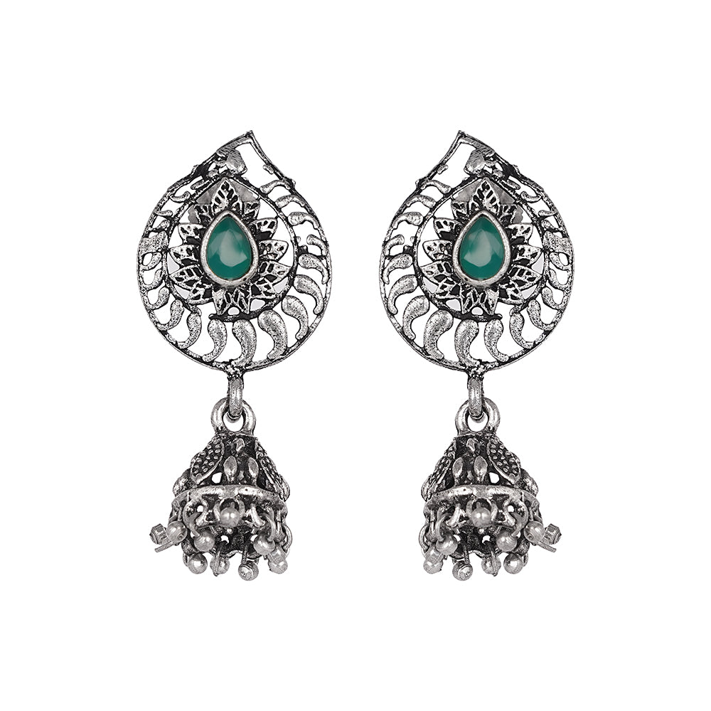 Rain Drop Rani Hanging Jhumki Earrings (Green)