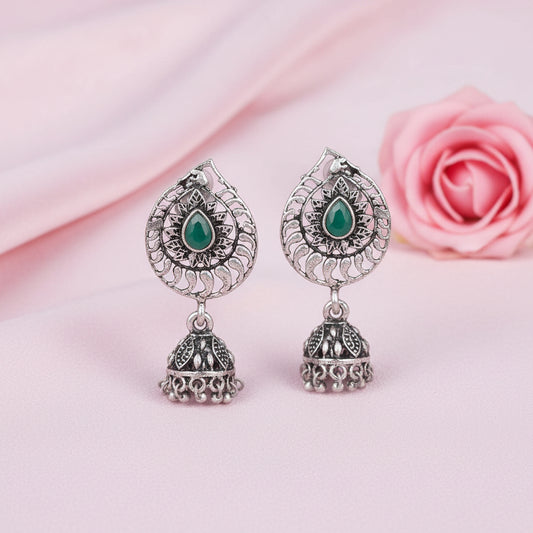 Rain Drop Rani Hanging Jhumki Earrings (Green)