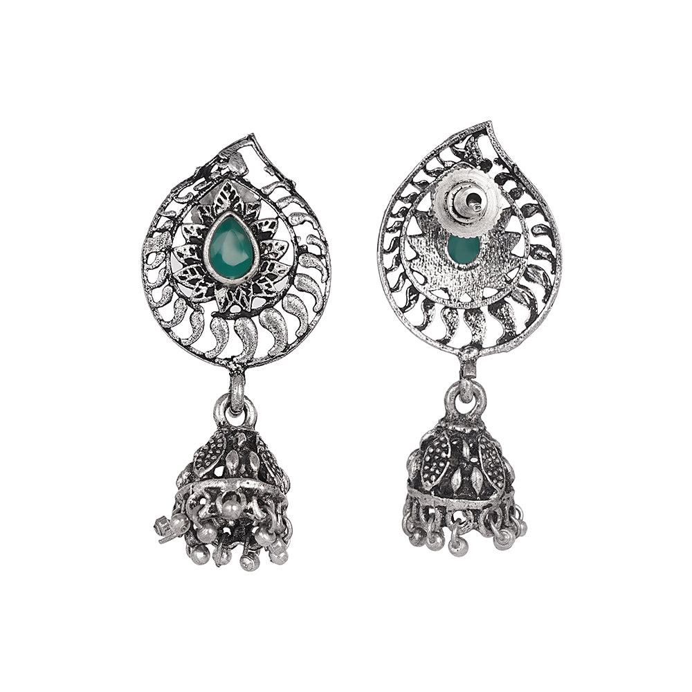 Rain Drop Rani Hanging Jhumki Earrings (Green)