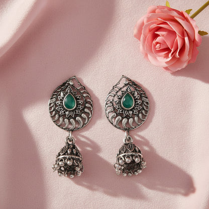Rain Drop Rani Hanging Jhumki Earrings (Green)