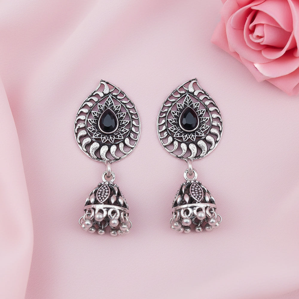 Rain Drop Rani Hanging Jhumki Earrings (Black)