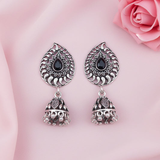 Rain Drop Rani Hanging Jhumki Earrings (Black)