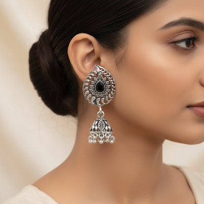 Rain Drop Rani Hanging Jhumki Earrings (Black)