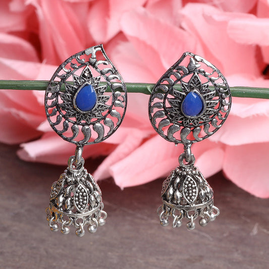 Rain Drop Rani Hanging Jhumki Earrings (Blue)