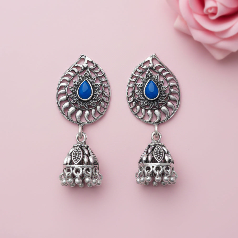 Rain Drop Rani Hanging Jhumki Earrings (Blue)
