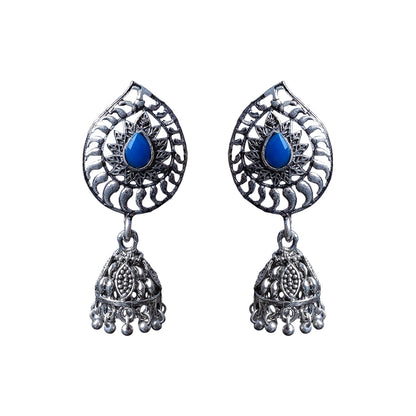 Rain Drop Rani Hanging Jhumki Earrings (Blue)