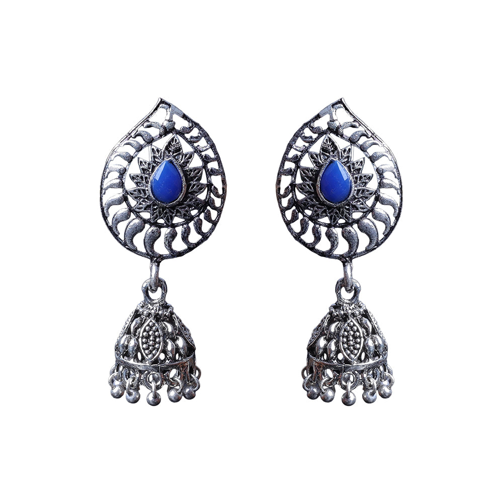 Rain Drop Rani Hanging Jhumki Earrings (Blue)