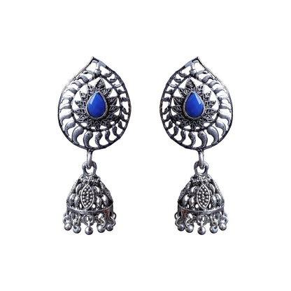 Rain Drop Rani Hanging Jhumki Earrings (Blue)