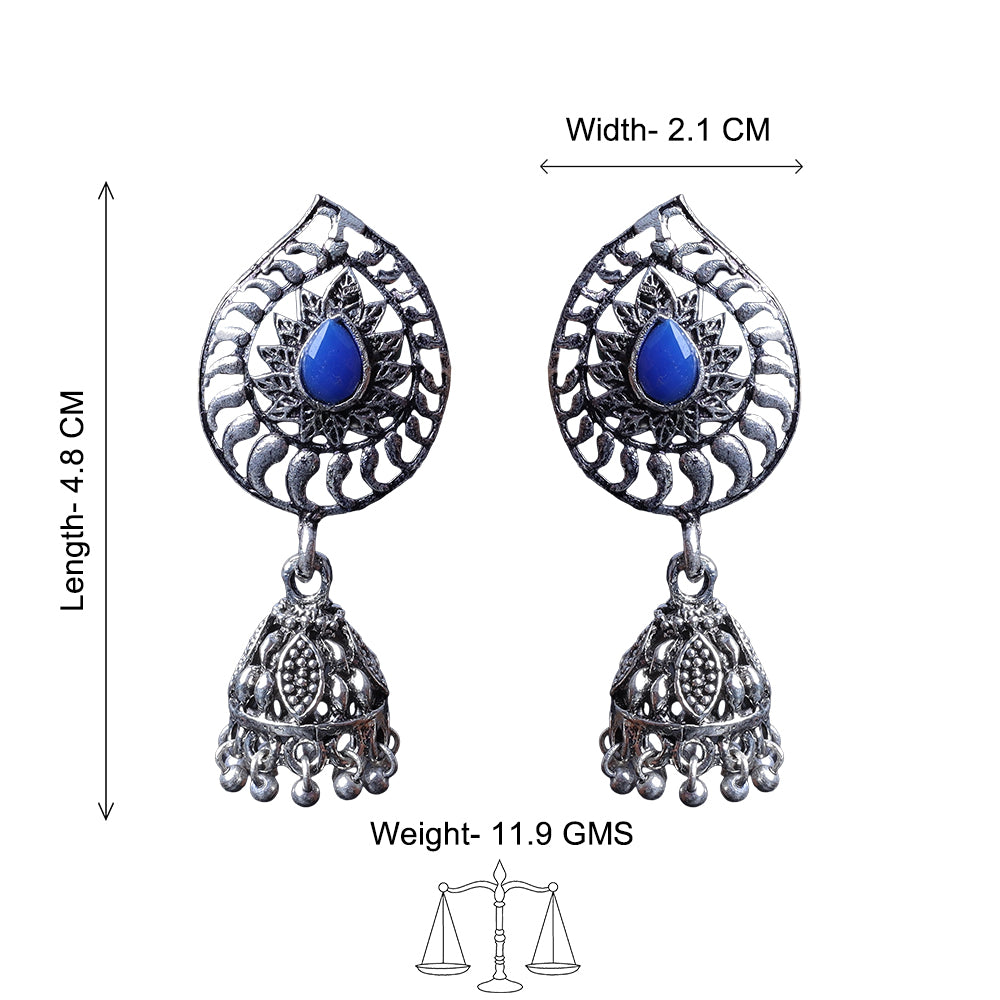 Rain Drop Rani Hanging Jhumki Earrings (Blue)