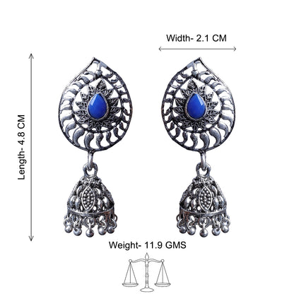 Rain Drop Rani Hanging Jhumki Earrings (Blue)