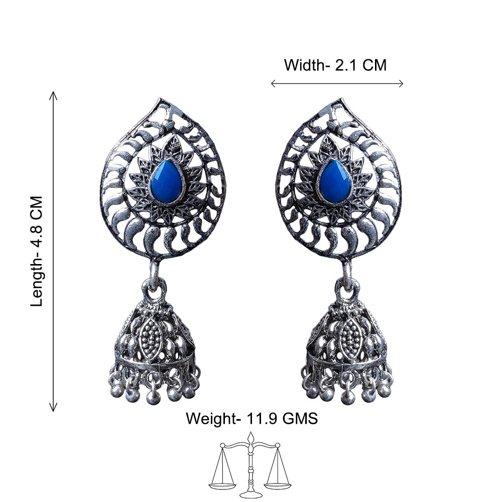 Rain Drop Rani Hanging Jhumki Earrings (Blue)