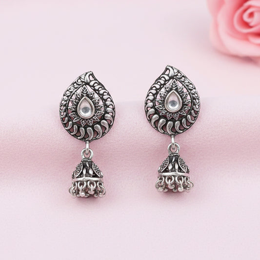 Rain Drop Rani Hanging Jhumki Earrings (White)