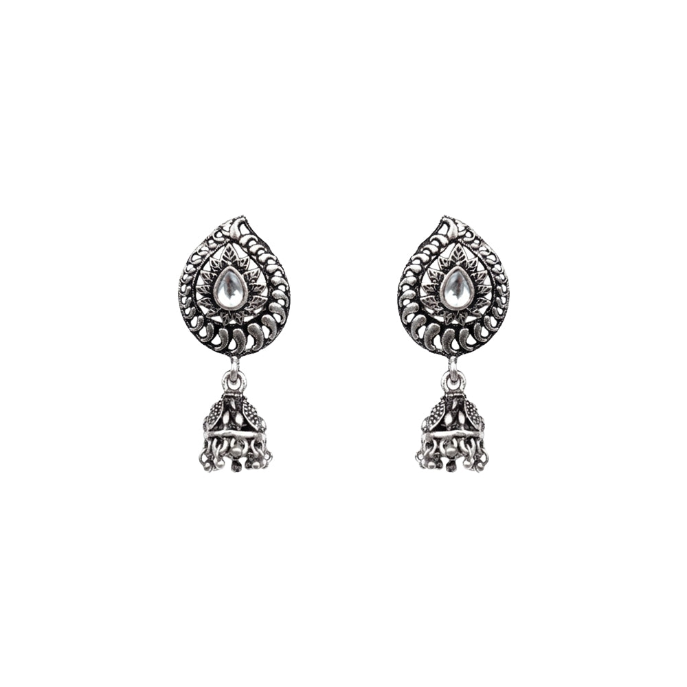 Rain Drop Rani Hanging Jhumki Earrings (White)