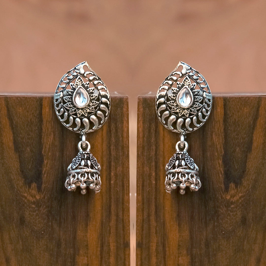 Rain Drop Rani Hanging Jhumki Earrings (White)