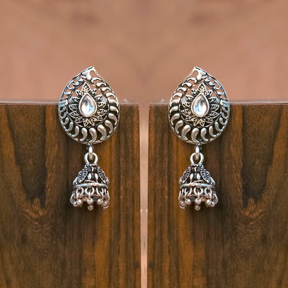 Rain Drop Rani Hanging Jhumki Earrings (White)