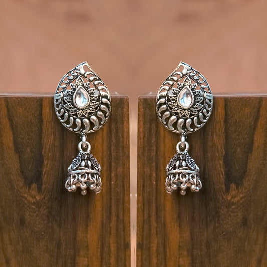 Rain Drop Rani Hanging Jhumki Earrings (White)