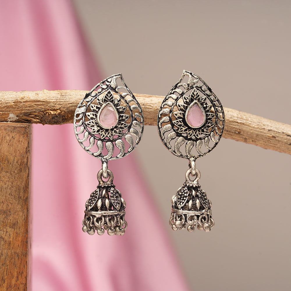 Rain Drop Rani Hanging Jhumki Earrings (Baby Pink)