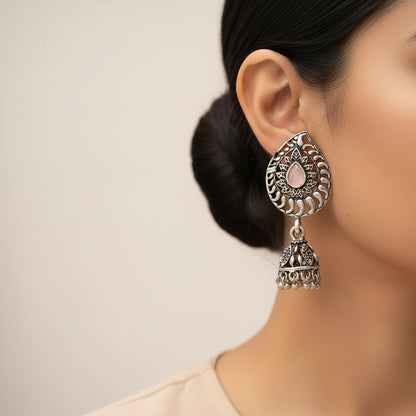 Rain Drop Rani Hanging Jhumki Earrings (Baby Pink)