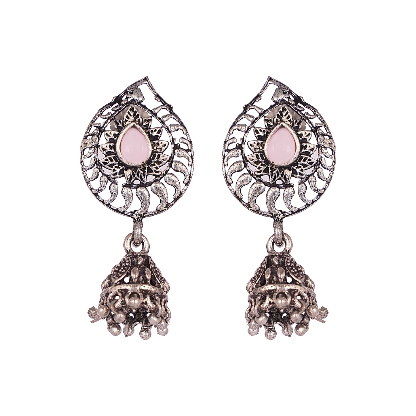 Rain Drop Rani Hanging Jhumki Earrings (Baby Pink)