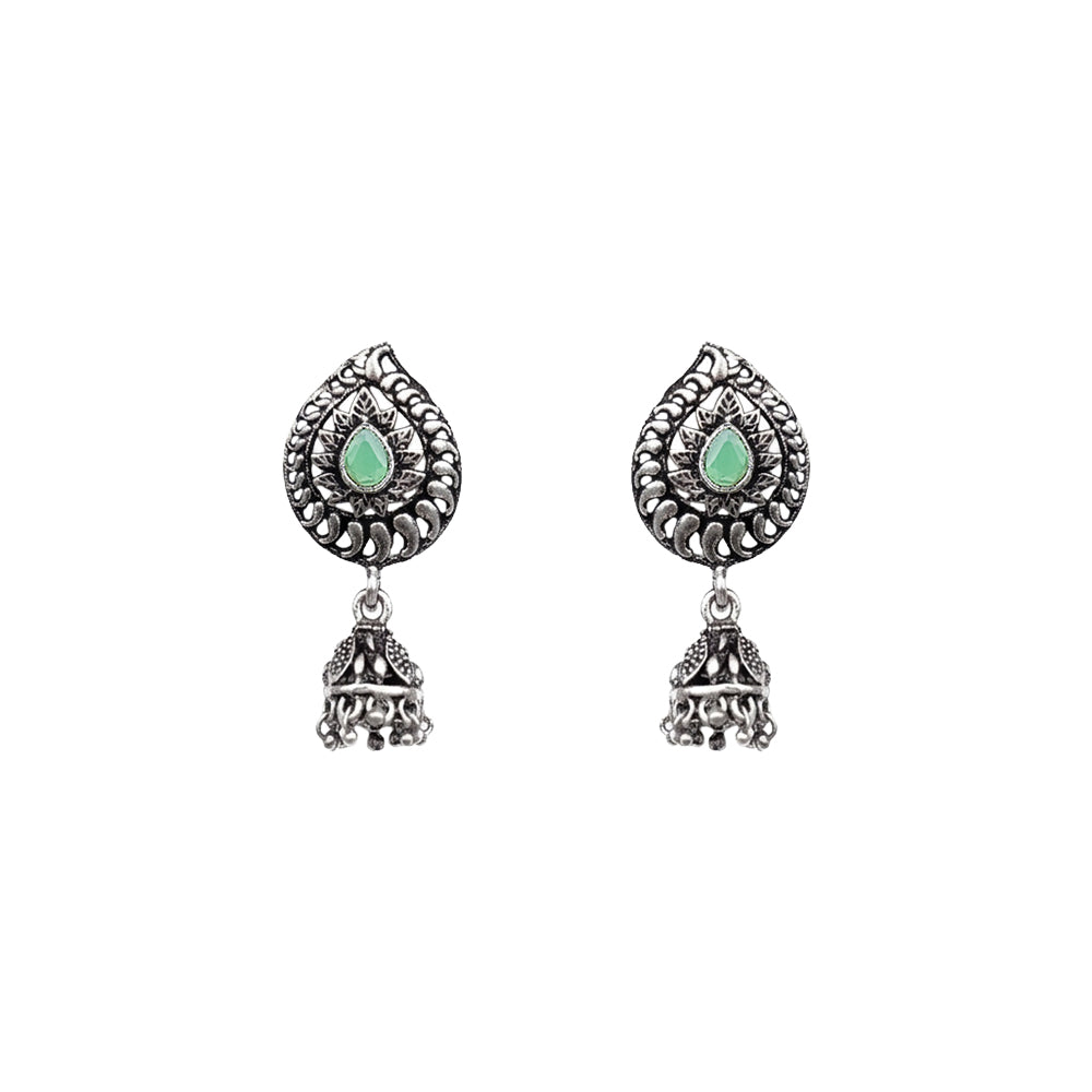 Rain Drop Rani Hanging Jhumki Earrings (Pista)