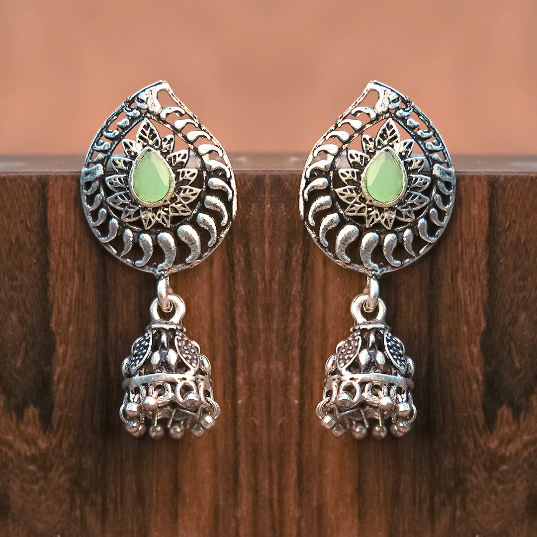 Rain Drop Rani Hanging Jhumki Earrings (Pista)