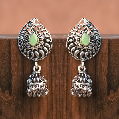 Rain Drop Rani Hanging Jhumki Earrings (Pista)