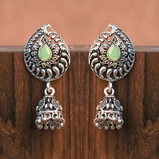 Rain Drop Rani Hanging Jhumki Earrings (Pista)