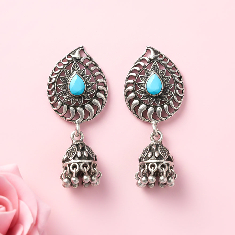 Rain Drop Rani Hanging Jhumki Earrings (Sky Blue)