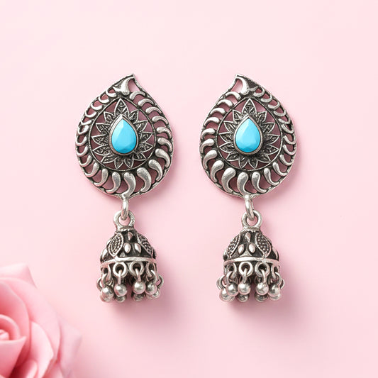 Rain Drop Rani Hanging Jhumki Earrings (Sky Blue)