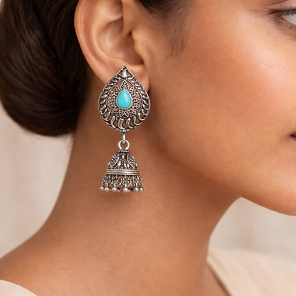 Rain Drop Rani Hanging Jhumki Earrings (Sky Blue)