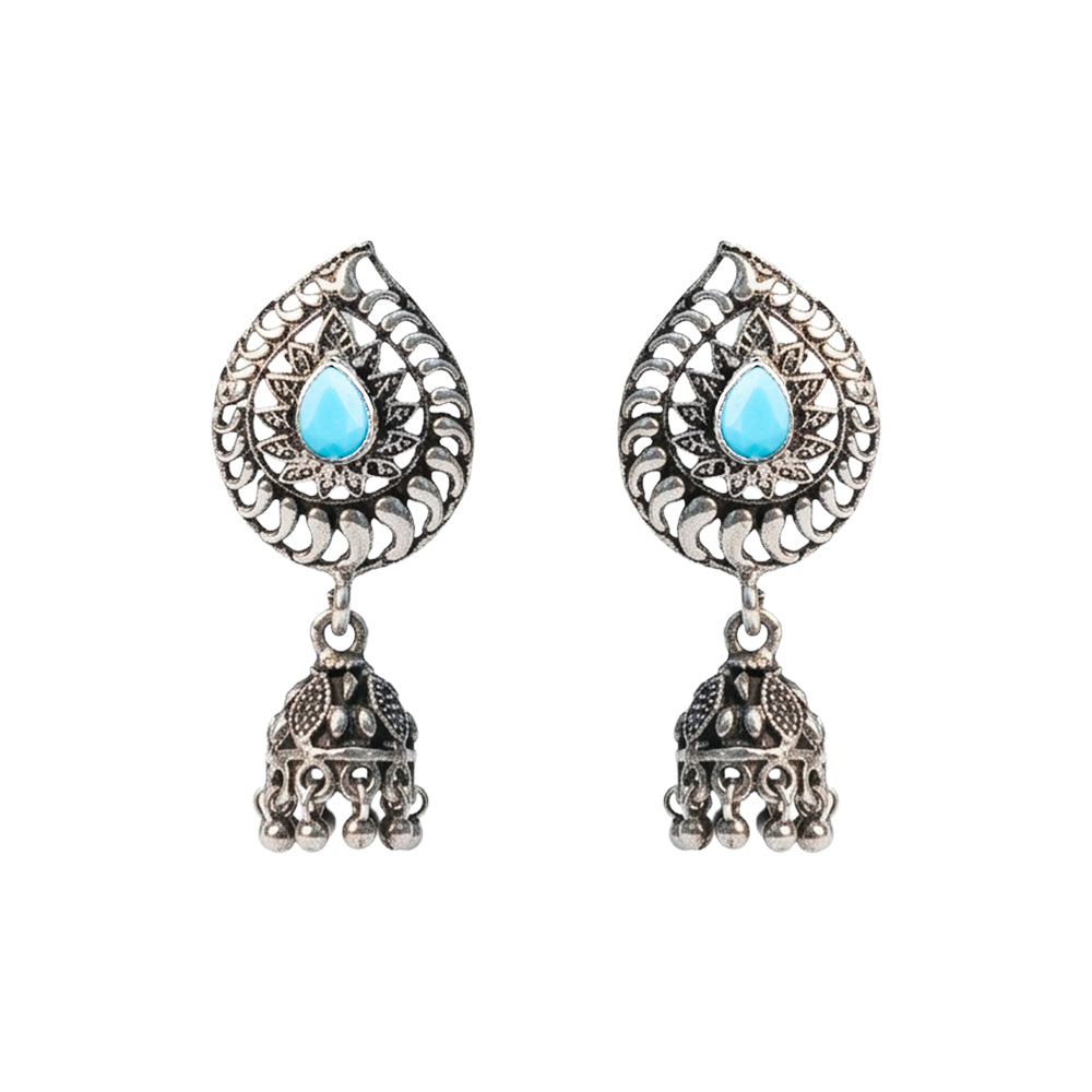 Rain Drop Rani Hanging Jhumki Earrings (Sky Blue)