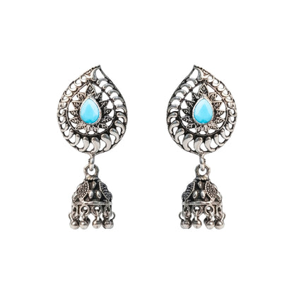 Rain Drop Rani Hanging Jhumki Earrings (Sky Blue)