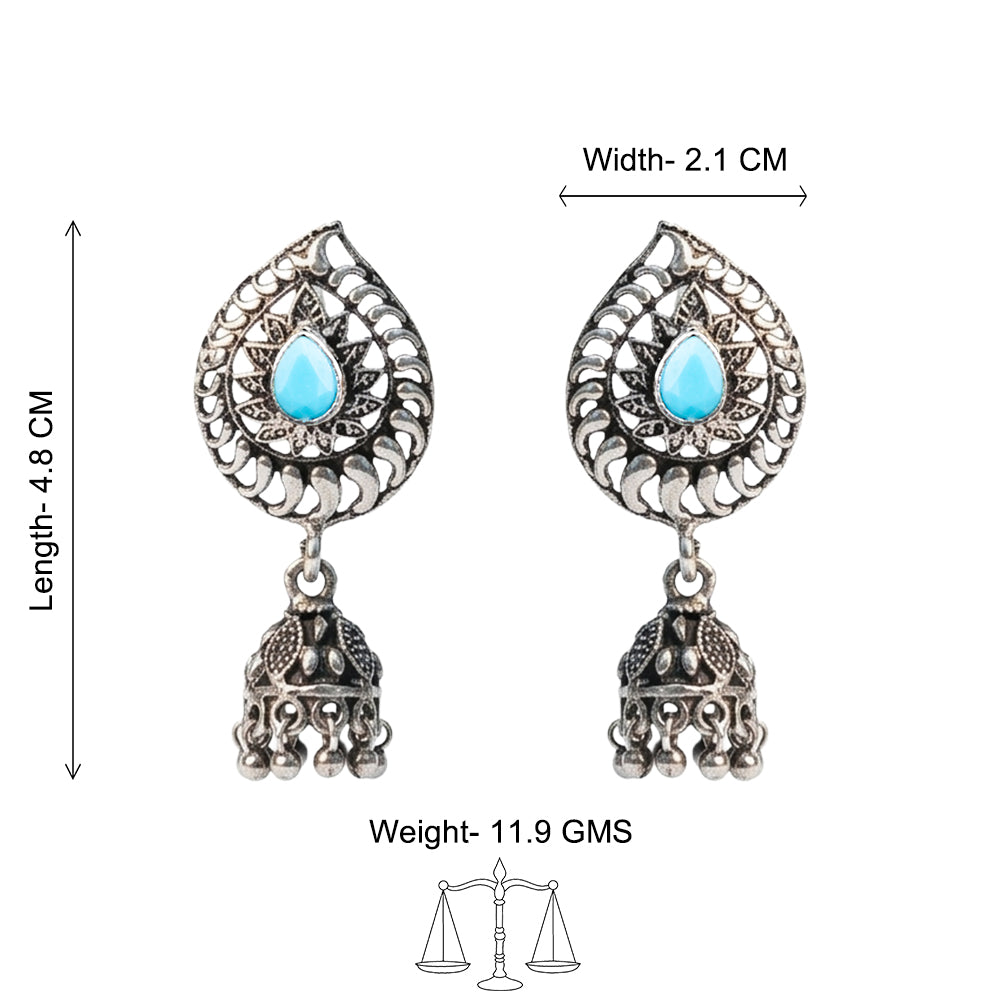 Rain Drop Rani Hanging Jhumki Earrings (Sky Blue)