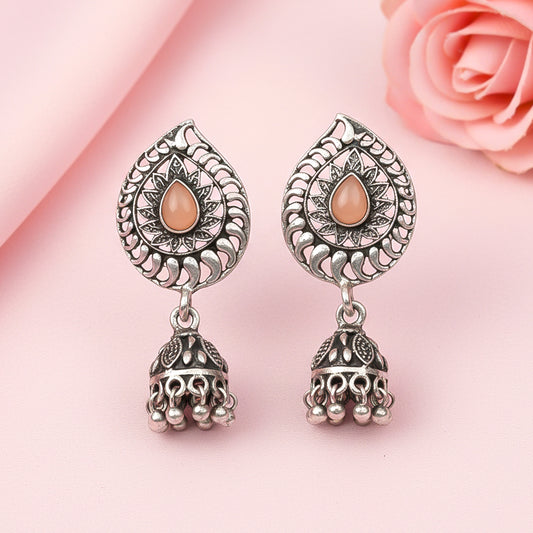 Rain Drop Rani Hanging Jhumki Earrings (Light Orange)