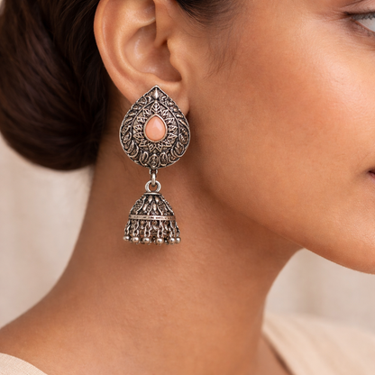 Rain Drop Rani Hanging Jhumki Earrings (Light Orange)
