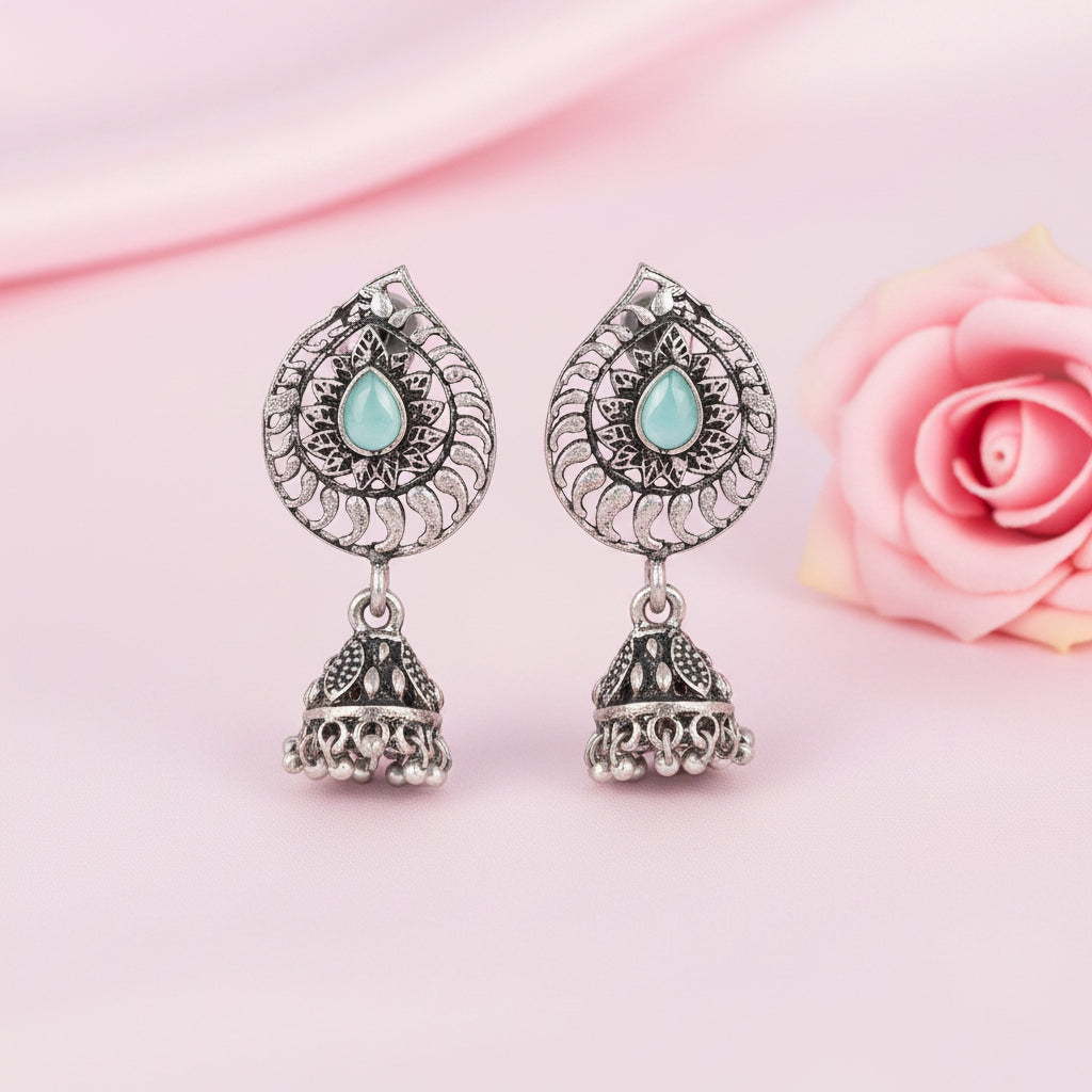 Rain Drop Rani Hanging Jhumki Earrings (Mint)