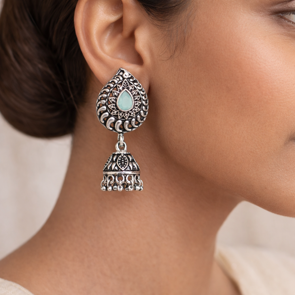 Rain Drop Rani Hanging Jhumki Earrings (Mint)