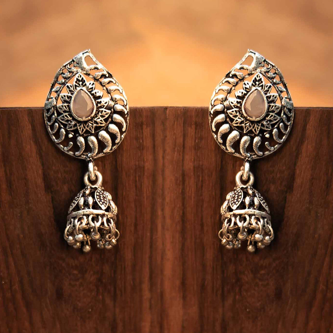 Rain Drop Rani Hanging Jhumki Earrings (Grey)