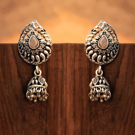 Rain Drop Rani Hanging Jhumki Earrings (Grey)