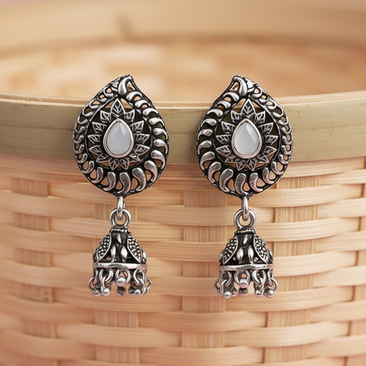 Rain Drop Rani Hanging Jhumki Earrings (Grey)