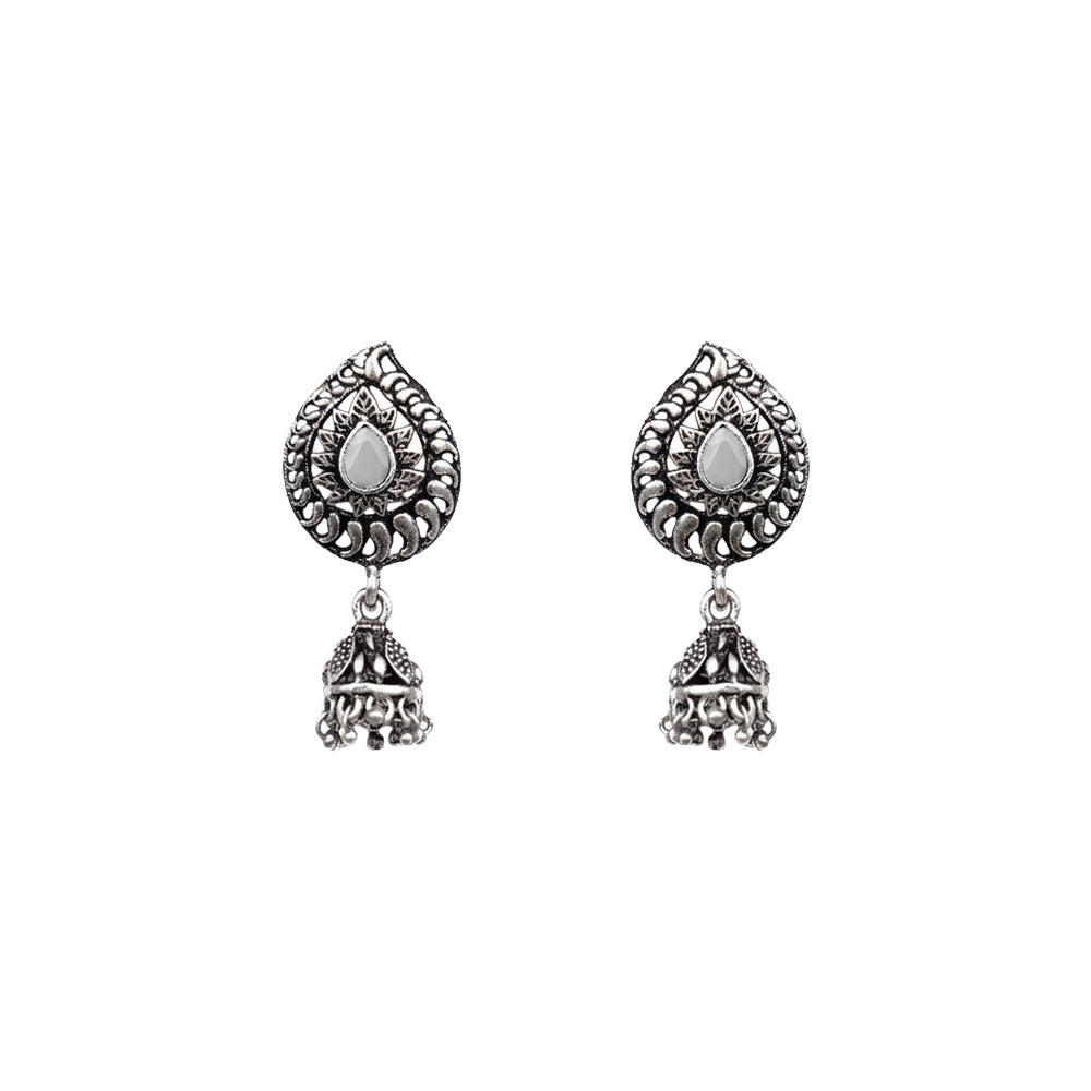 Rain Drop Rani Hanging Jhumki Earrings (Grey)