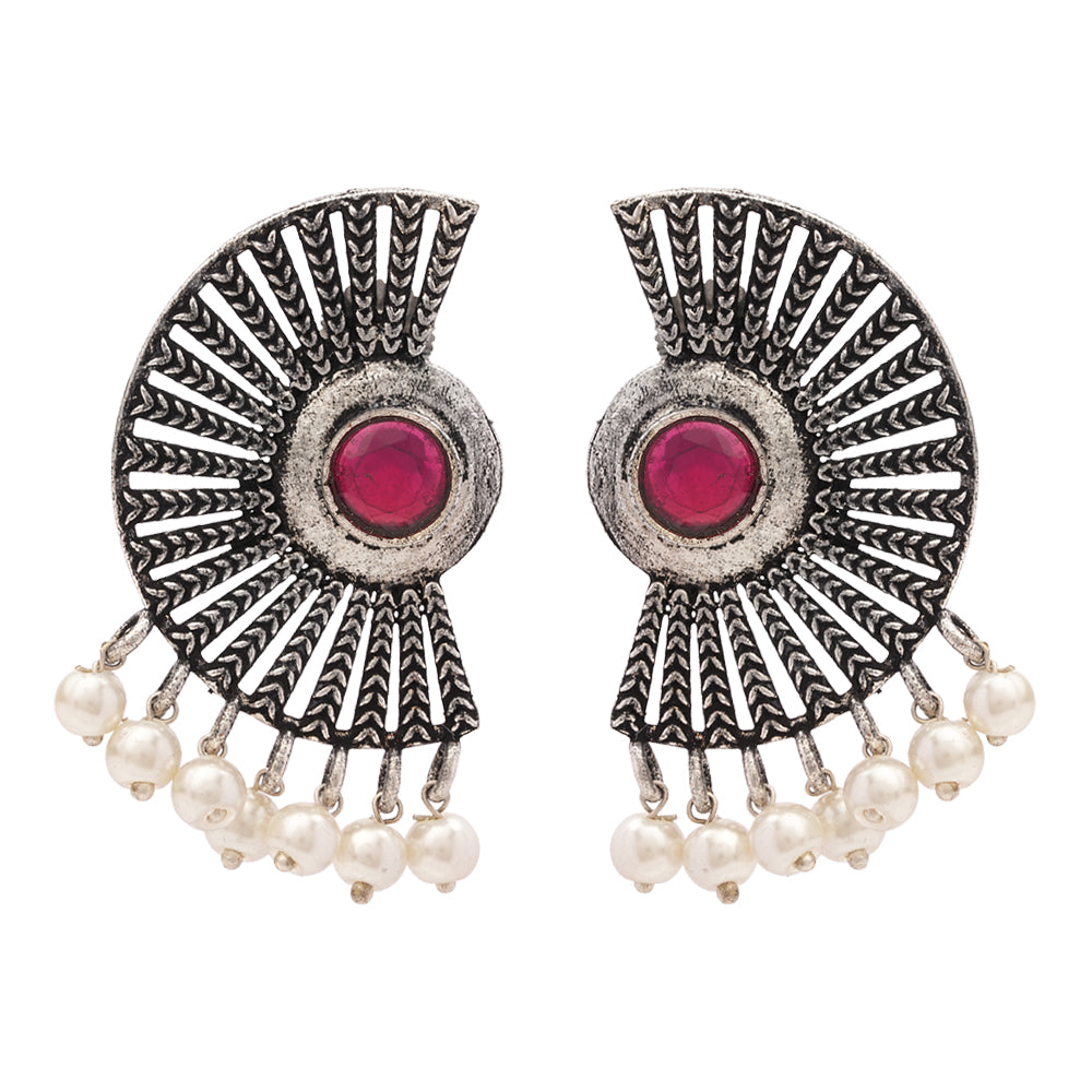 Bloom Arc pearl stud earring (Red)