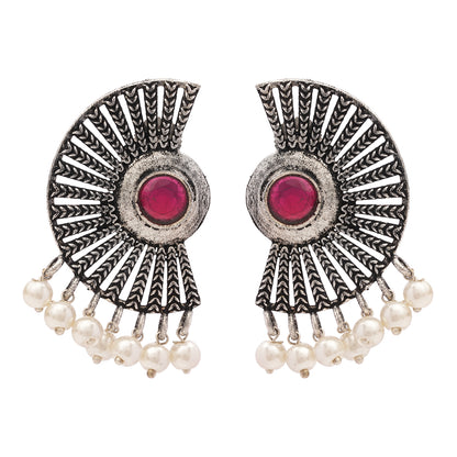 Bloom Arc pearl stud earring (Red)