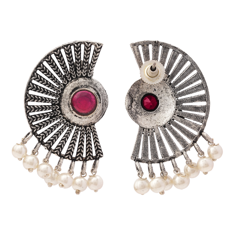Bloom Arc pearl stud earring (Red)