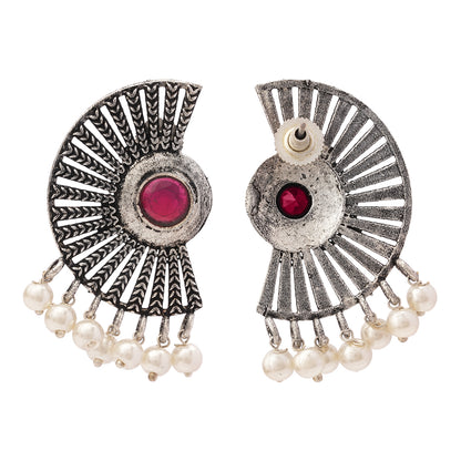 Bloom Arc pearl stud earring (Red)