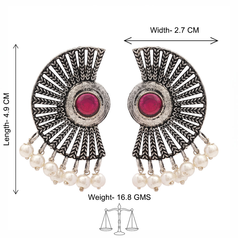 Bloom Arc pearl stud earring (Red)