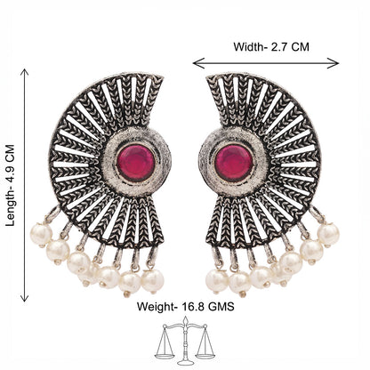 Bloom Arc pearl stud earring (Red)