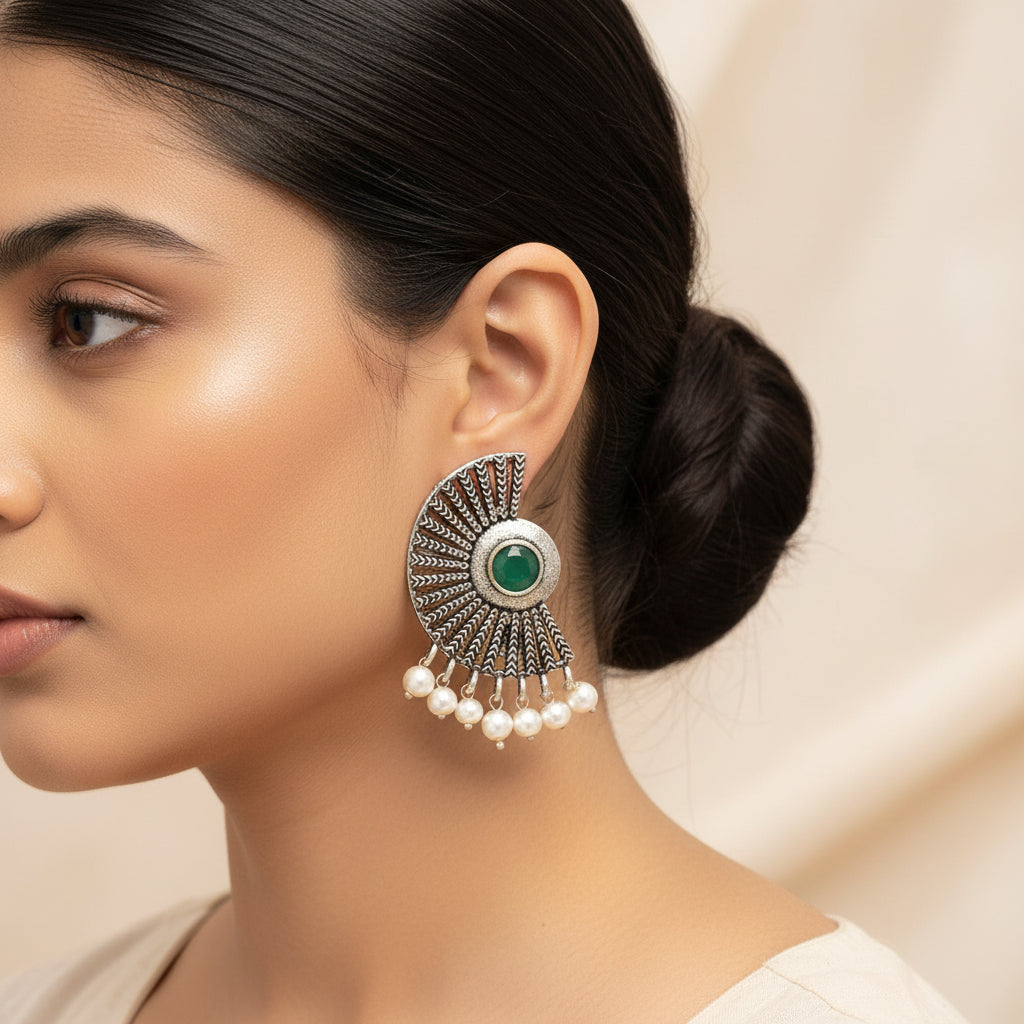 StylishKudi Oxidised Silver Earrings&Chandbali Earrings ComboSet for Women&girl