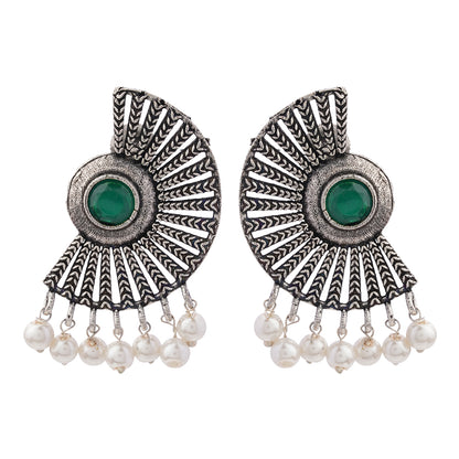 Bloom Arc pearl stud earring (Green)